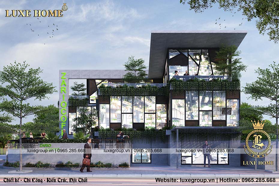 Thiết kế quán coffe 2 tầng tầng hầm để xe Anh Phong MS – 2219
