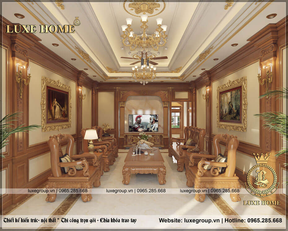 Thiết kế nội thất biệt thự tân cổ điển gỗ đẹp – NT 01299